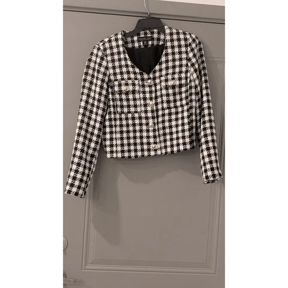 Women's Rachel Zoe Houndstooth Blazer M Black White - Picture 5 of 8